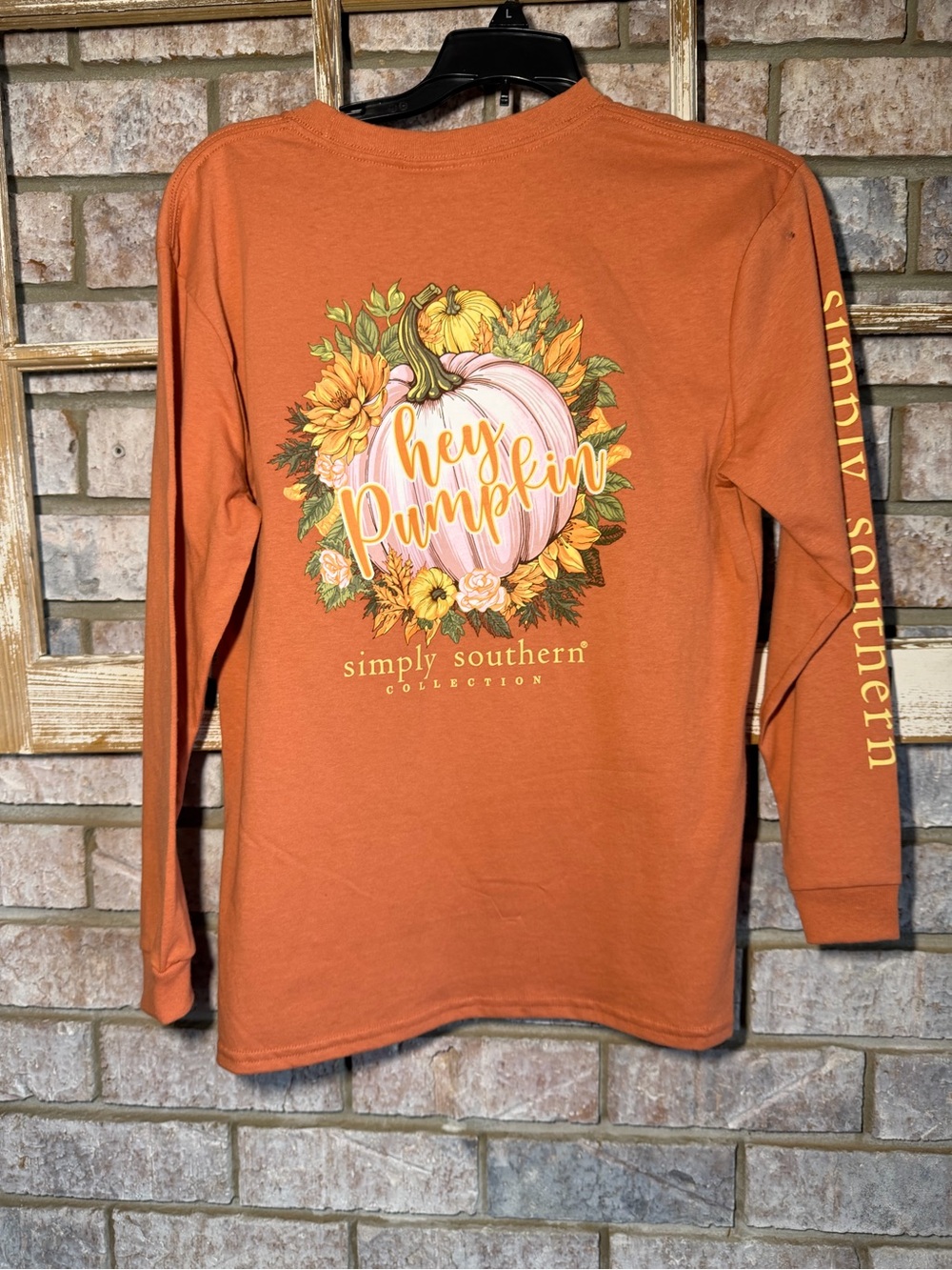 NWT Youth Large Simply Southern Orange Long Sleeve Tee with Pumpkin Graphic